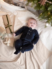 Mamas & Papas Blue Velour Sleepsuit - Image 1 of 5