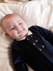 Mamas & Papas Blue Velour Sleepsuit - Image 3 of 5