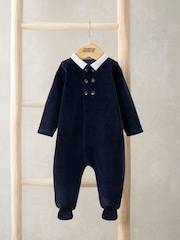 Mamas & Papas Blue Velour Sleepsuit - Image 4 of 5