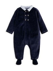 Mamas & Papas Blue Velour Sleepsuit - Image 5 of 5