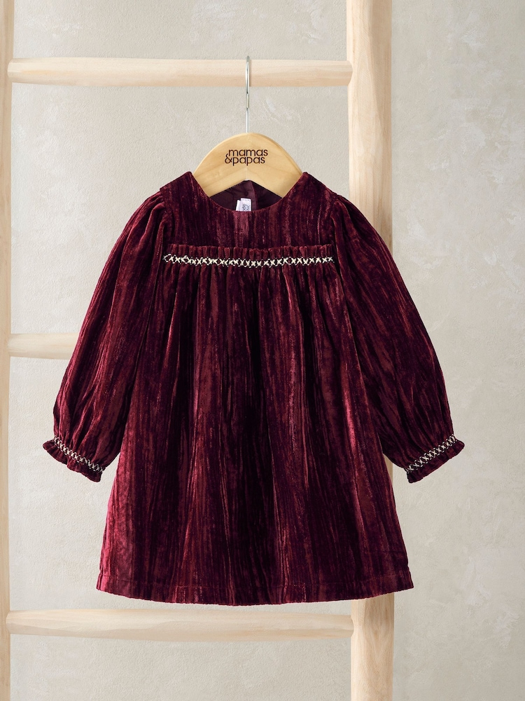 Mamas & Papas Pink Crinkle Velvet Dress - Image 1 of 4 Mamas & Papas Pink Crinkle Velvet Dress - Image 1 of 4