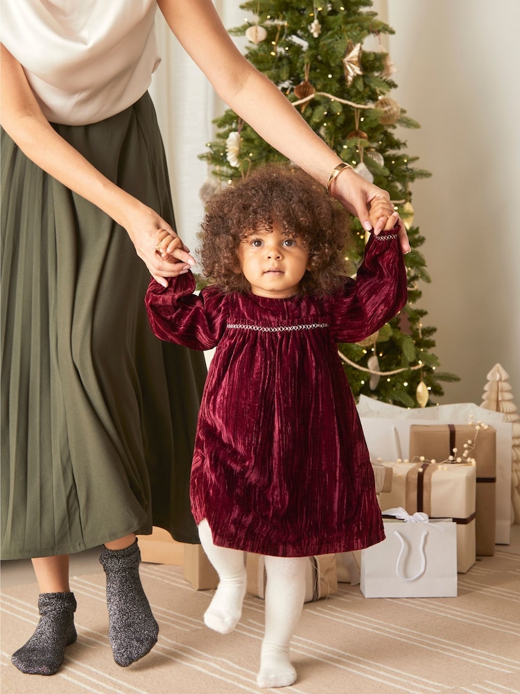 Mamas & Papas Pink Crinkle Velvet Dress - Image 4 of 4