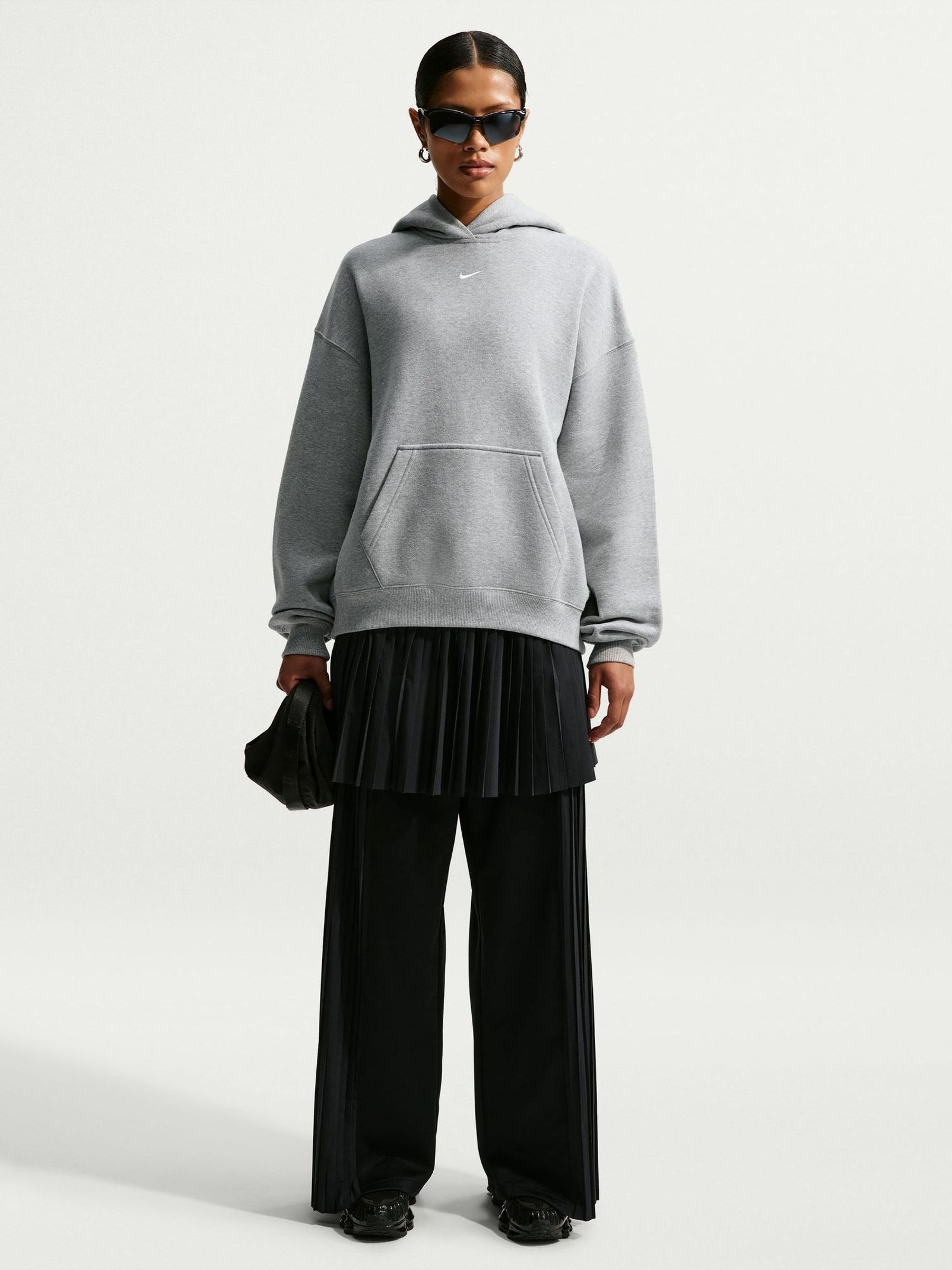 Satın al Gri - Nike Studio Fleece Oversize Kapüşonlu Sweatshirt