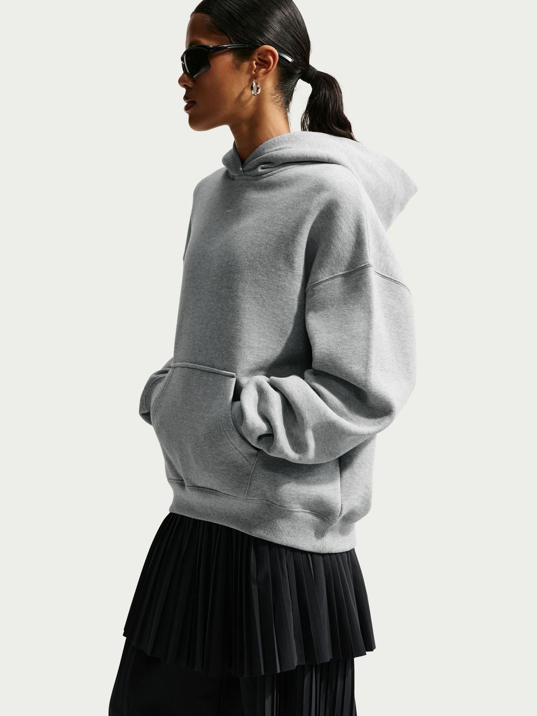 Satın al Gri - Nike Studio Fleece Oversize Kapüşonlu Sweatshirt
