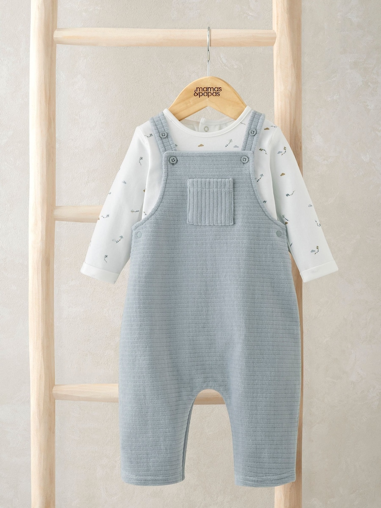 Mamas & Papas Blue Kite Print Bodysuit & Velour Dungarees Set - Image 1 of 4