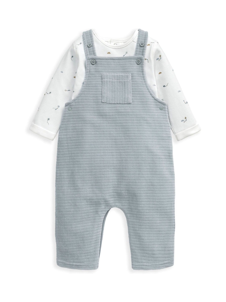 Mamas & Papas Blue Kite Print Bodysuit & Velour Dungarees Set - Image 2 of 4