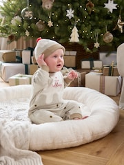 Mamas & Papas My Little Pudding Christmas Brown Romper & Hat Set - Image 1 of 2