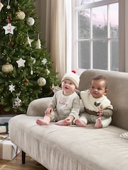 Mamas & Papas My Little Pudding Christmas Brown Romper & Hat Set - Image 2 of 2