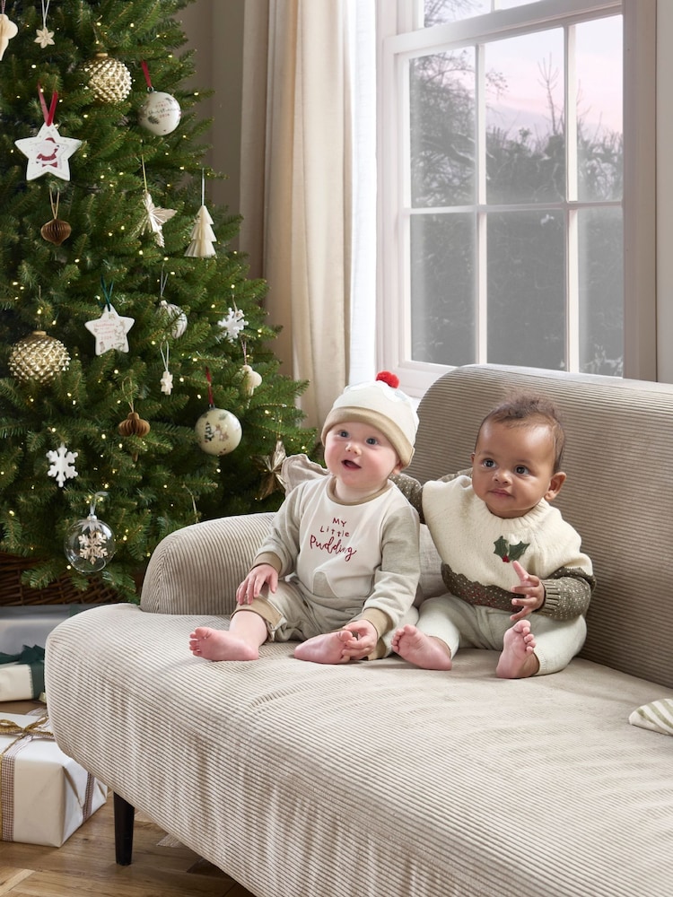 Mamas & Papas My Little Pudding Christmas Brown Romper & Hat Set - Image 2 of 2 Mamas & Papas My Little Pudding Christmas Brown Romper & Hat Set - Image 2 of 2