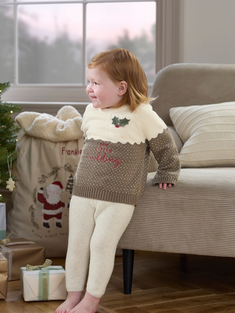 Mamas & Papas My Little Pudding Christmas Brown Jumper - Image 1 of 8