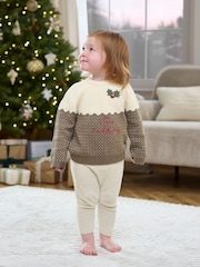 Mamas & Papas My Little Pudding Christmas Brown Jumper - Image 2 of 8