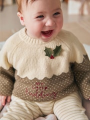 Mamas & Papas My Little Pudding Christmas Brown Jumper - Image 6 of 8