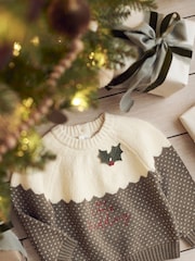 Mamas & Papas My Little Pudding Christmas Brown Jumper - Image 7 of 8