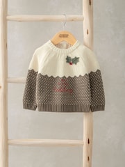 Mamas & Papas My Little Pudding Christmas Brown Jumper - Image 8 of 8