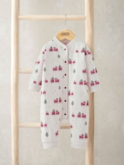 Mamas & Papas Train Print Christmas Cream Romper - Image 1 of 2