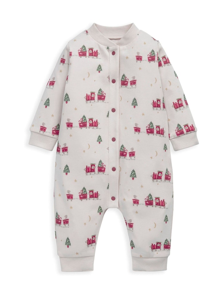 Mamas & Papas Train Print Christmas Cream Romper - Image 2 of 2