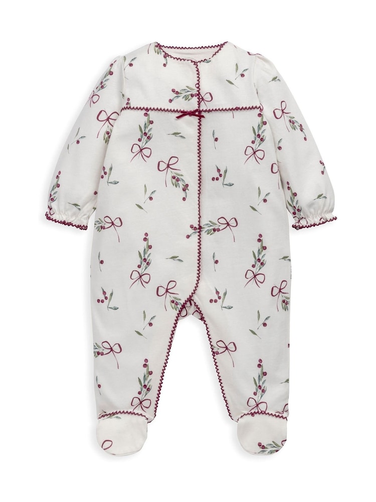 Mamas & Papas Winter Berry Print Christmas White Sleepsuit - Image 2 of 3 Mamas & Papas Winter Berry Print Christmas White Sleepsuit - Image 2 of 3