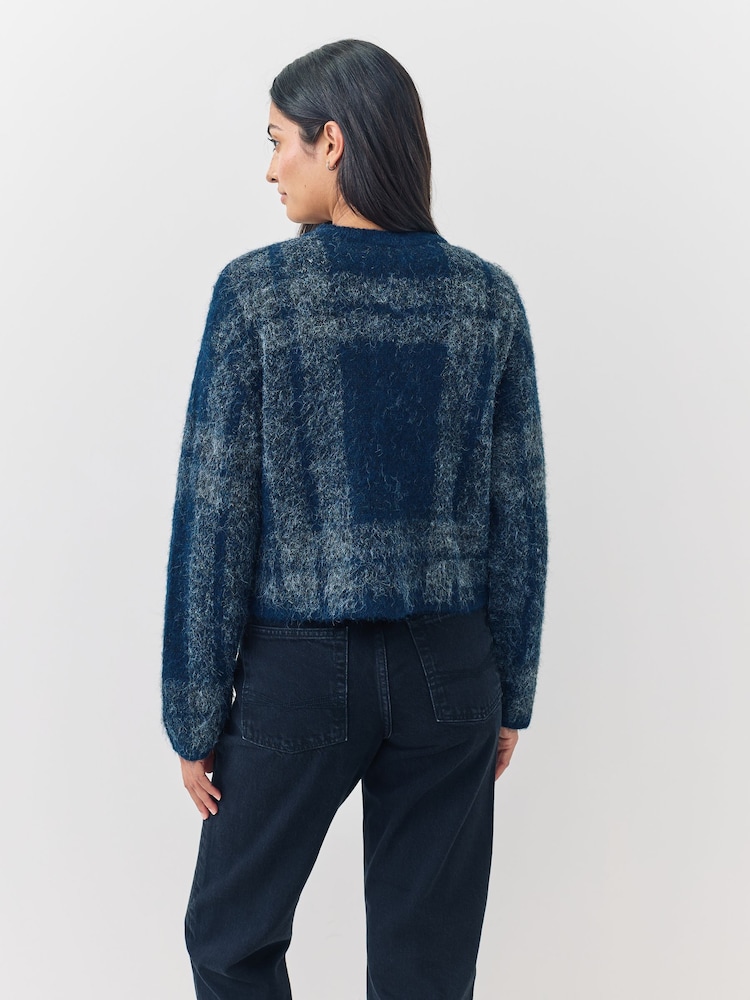 ONLY Blue Cosy Button Through Checked Cardigan - Image 2 of 7 ONLY Blue Cosy Button Through Checked Cardigan - Image 2 of 7