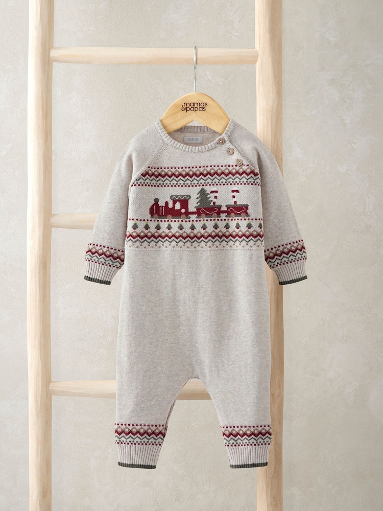 Mamas & Papas Cream Christmas Train Knitted Romper - Image 3 of 3 Mamas & Papas Cream Christmas Train Knitted Romper - Image 3 of 3