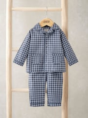 Mamas & Papas Blue Woven Collar Gingham Pyjamas - Image 1 of 4