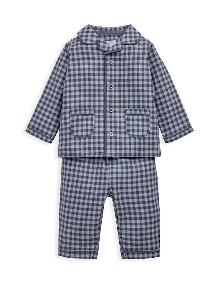 Mamas & Papas Blue Woven Collar Gingham Pyjamas - Image 2 of 4