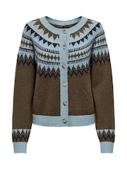 ONLY Grey Round Neck Fair Isle Pattern Button Through Cardigan - Image 1 of 2