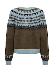 ONLY Grey Round Neck Fair Isle Pattern Button Through Cardigan - Image 2 of 2