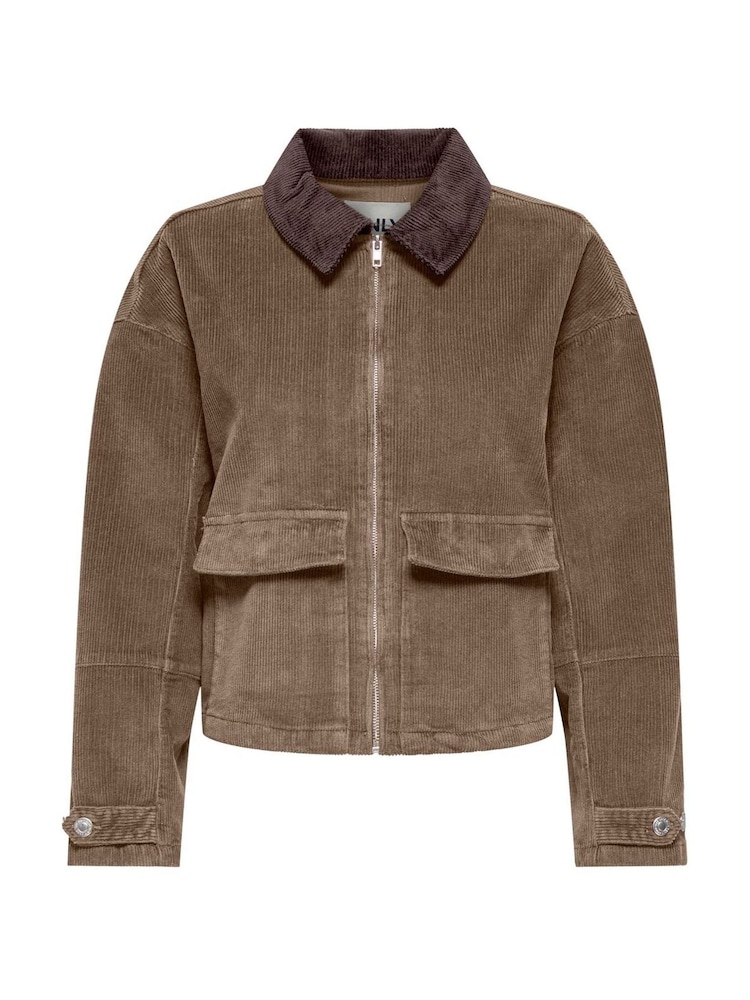 ONLY Brown Corduroy Zip Up Barn Jacket - Image 1 of 2