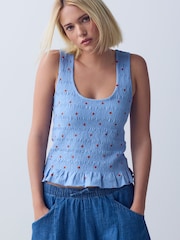 Blue Shirred Modal Scoop Neck Vest - Image 1 of 8