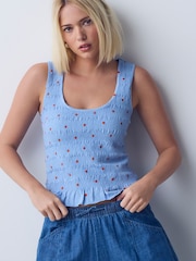 Blue Shirred Modal Scoop Neck Vest - Image 2 of 8