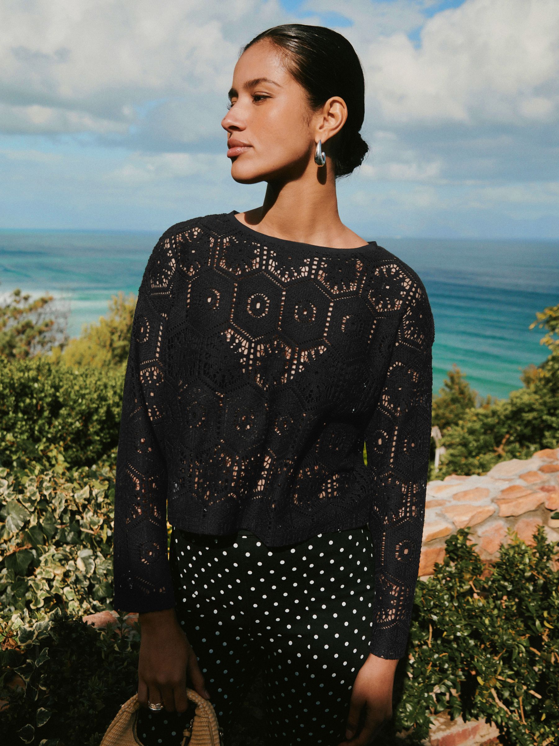 Buy Black Crochet Long Sleeve Top from Next Canada