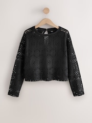 Black Crochet Long Sleeve Top - Image 6 of 8