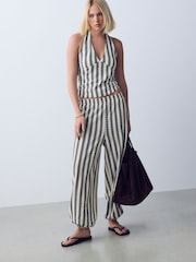 أسود/بيج فاتح مقلم - Knitlook Barrel Leg Trousers - Image 1 of 7