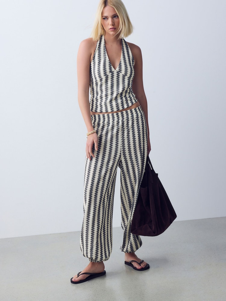 أسود/بيج فاتح مقلم - Knitlook Barrel Leg Trousers - Image 1 of 7