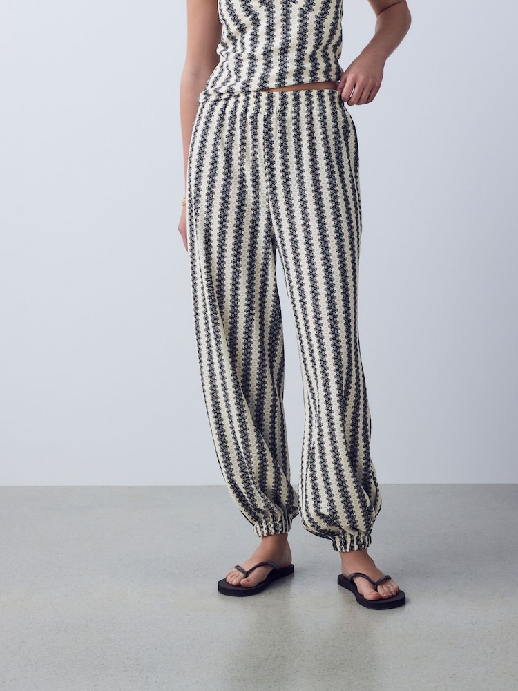 أسود/بيج فاتح مقلم - Knitlook Barrel Leg Trousers - Image 2 of 7