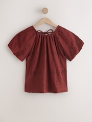 Rust Broderie Short Sleeve Crew Neck Top - Image 1 of 3