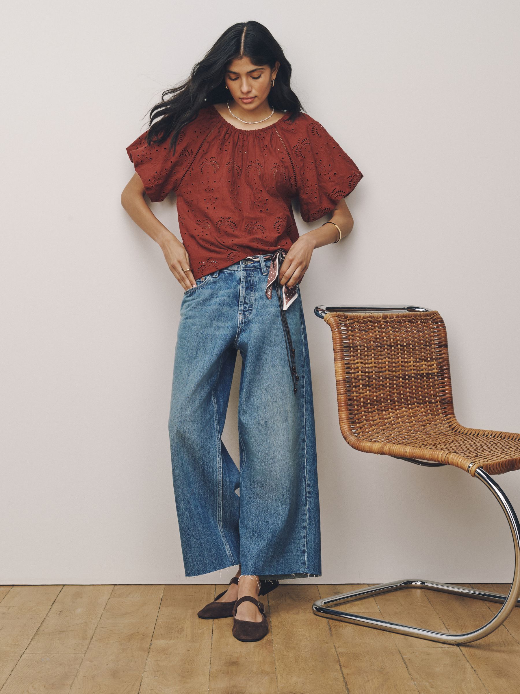 トップス the red thread harness blouse Buy Rust Red Broderie Volume Sleeve Tie Back Top from Next USA