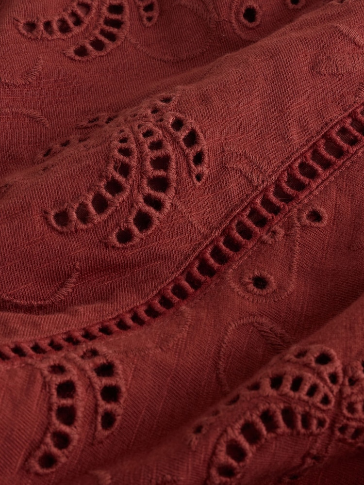 Rust Broderie Short Sleeve Crew Neck Top - Image 2 of 3 Rust Broderie Short Sleeve Crew Neck Top - Image 2 of 3