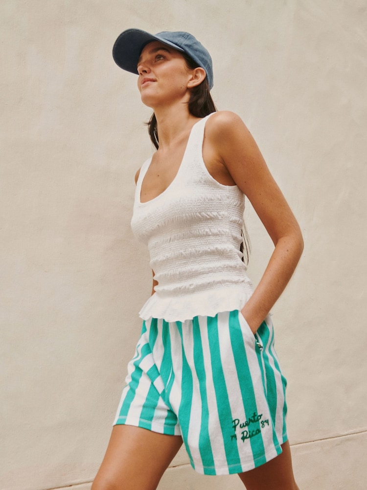 White Shirred Modal Scoop Neck Vest - Image 1 of 3 White Shirred Modal Scoop Neck Vest - Image 1 of 3