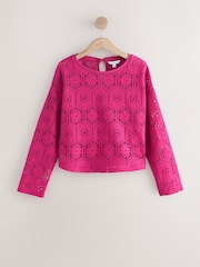 Pink Crochet Long Sleeve Top - Image 1 of 3