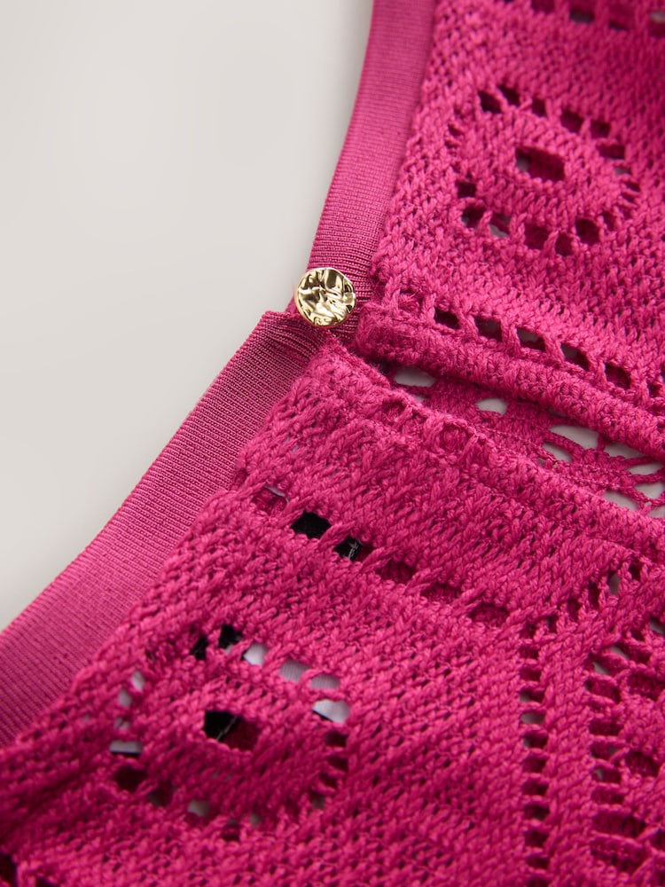 Pink Crochet Long Sleeve Top - Image 3 of 3 Pink Crochet Long Sleeve Top - Image 3 of 3