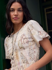 National Trust Pink Shell Print Shirred Short Sleeve T-Shirt - Image 7 of 10