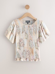 National Trust Pink Shell Print Shirred Short Sleeve T-Shirt - Image 8 of 10