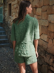 Grøn - Hæklet Kortærmet Skjorte - Billede 4 af 8