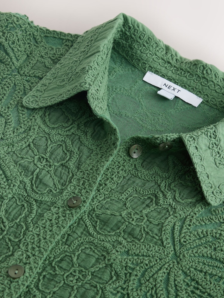 Grøn - Hæklet Kortærmet Skjorte - Billede 8 af 8 Grøn - Hæklet Kortærmet Skjorte - Billede 8 af 8