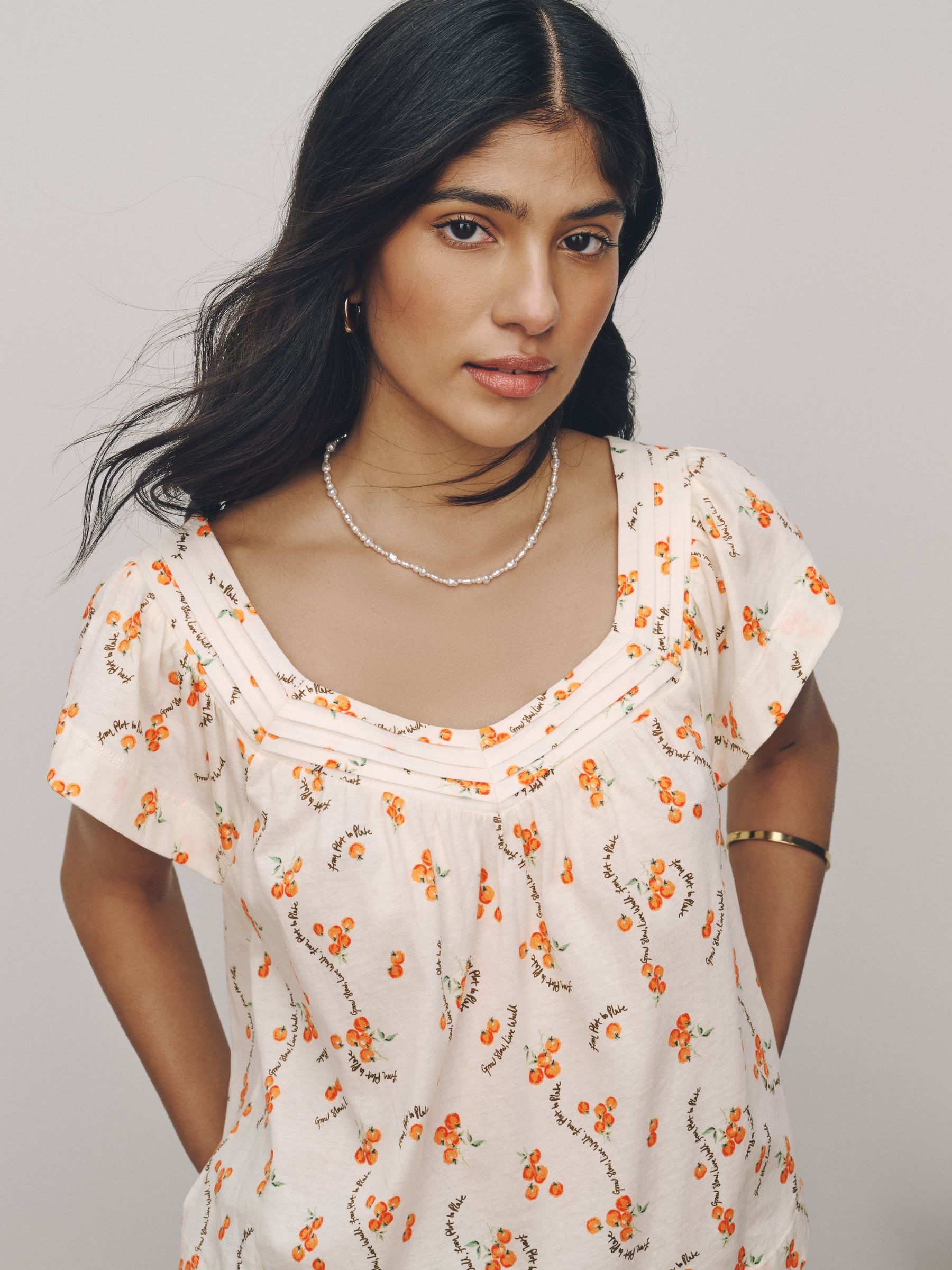 Buy Ecru Tomato Print Short Sleeved Square Neck Top from Next Romania
