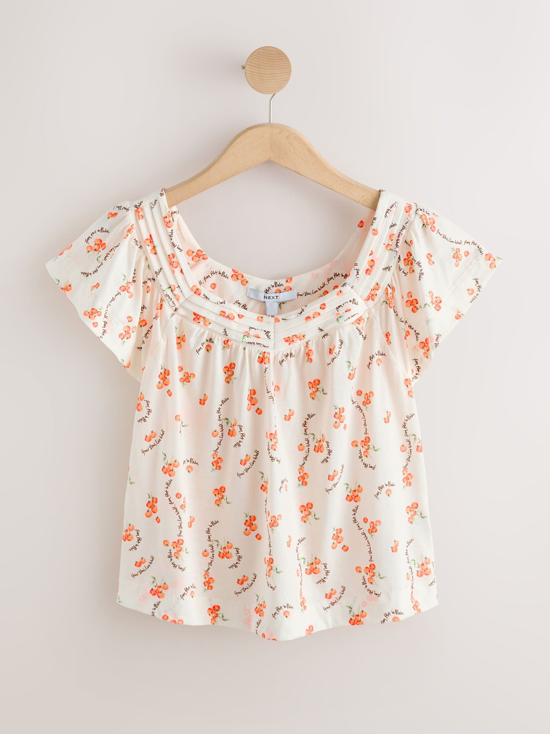 Buy Ecru Tomato Print Short Sleeved Square Neck Top from Next Romania
