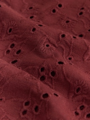 Red Broderie Short Sleeve Polo Top - Image 7 of 8