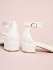 Lipsy White Wide Fit (G) Embellished Bow Occasion Flower Girl Block Heeled Sandals - Image 4 of 4