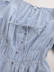 Blue/White Stripe Tie Front Short Sleeve Blouse - Image 3 of 3